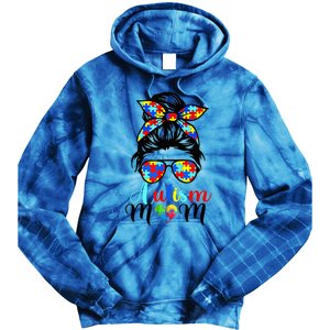 Be Kind Autism Awareness Messy Bun girl Wo Autism Mom Tie Dye Hoodie