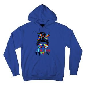 Be Kind Autism Awareness Messy Bun girl Wo Autism Mom Tall Hoodie