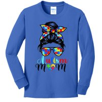 Be Kind Autism Awareness Messy Bun girl Wo Autism Mom Kids Long Sleeve Shirt