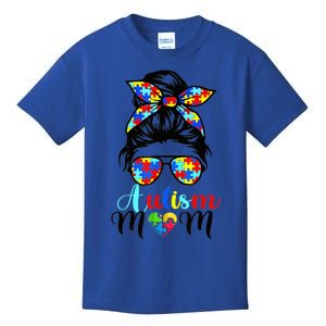 Be Kind Autism Awareness Messy Bun girl Wo Autism Mom Kids T-Shirt