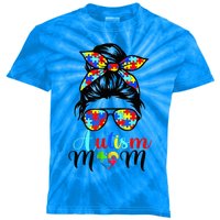 Be Kind Autism Awareness Messy Bun girl Wo Autism Mom Kids Tie-Dye T-Shirt