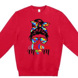 Be Kind Autism Awareness Messy Bun girl Wo Autism Mom Premium Crewneck Sweatshirt