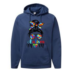 Be Kind Autism Awareness Messy Bun girl Wo Autism Mom Performance Fleece Hoodie