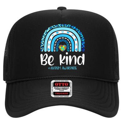 Be Kind Autism Awareness  Leopard Rainbow High Crown Mesh Back Trucker Hat