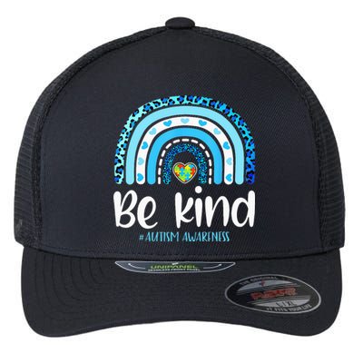 Be Kind Autism Awareness  Leopard Rainbow Flexfit Unipanel Trucker Cap