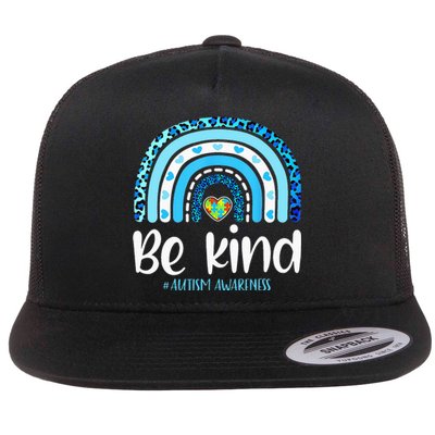 Be Kind Autism Awareness  Leopard Rainbow Flat Bill Trucker Hat