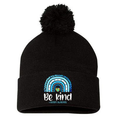 Be Kind Autism Awareness  Leopard Rainbow Pom Pom 12in Knit Beanie