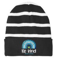 Be Kind Autism Awareness  Leopard Rainbow Striped Beanie with Solid Band