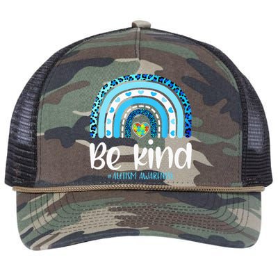 Be Kind Autism Awareness  Leopard Rainbow Retro Rope Trucker Hat Cap