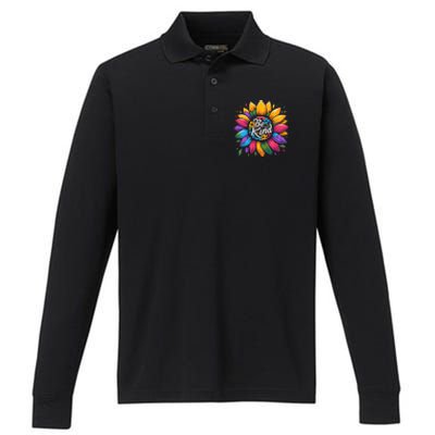 Be Kind Autism Awareness Gift Sunflower Meaningful Gift Performance Long Sleeve Polo