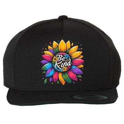 Be Kind Autism Awareness Gift Sunflower Meaningful Gift Wool Snapback Cap