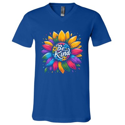 Be Kind Autism Awareness Gift Sunflower Meaningful Gift V-Neck T-Shirt