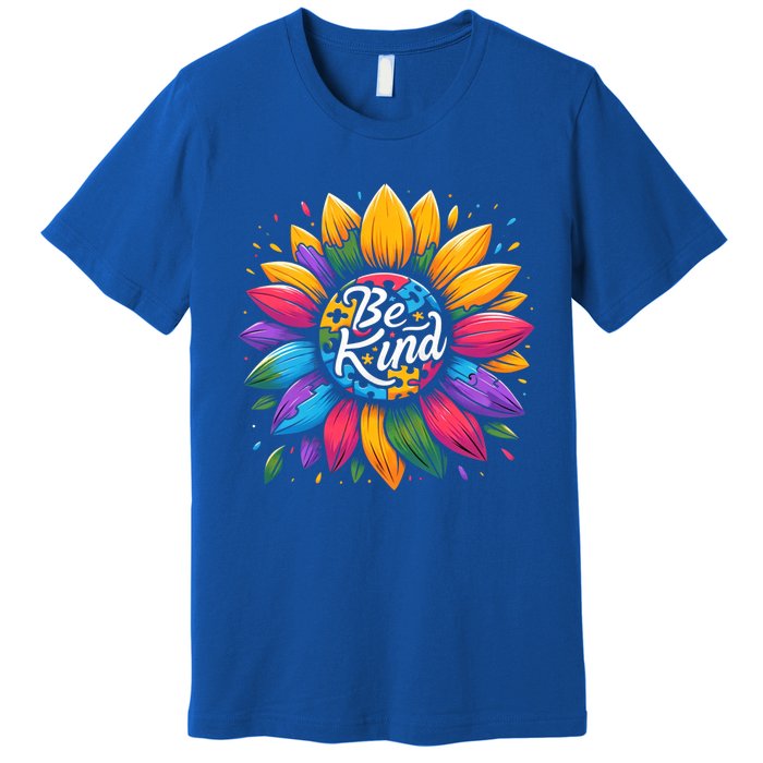 Be Kind Autism Awareness Gift Sunflower Meaningful Gift Premium T-Shirt