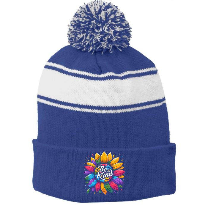 Be Kind Autism Awareness Gift Sunflower Meaningful Gift Stripe Pom Pom Beanie