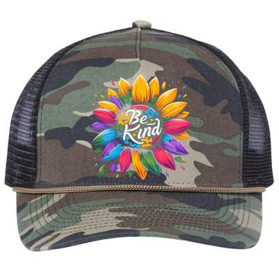 Be Kind Autism Awareness Gift Sunflower Meaningful Gift Retro Rope Trucker Hat Cap