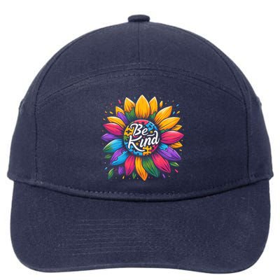 Be Kind Autism Awareness Gift Sunflower Meaningful Gift 7-Panel Snapback Hat