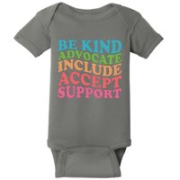 Be Kind Advocate Include Accept Support Autism Awareness Baby Bodysuit