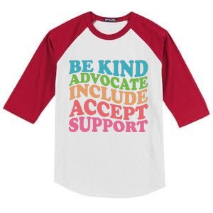 Be Kind Advocate Include Accept Support Autism Awareness Kids Colorblock Raglan Jersey