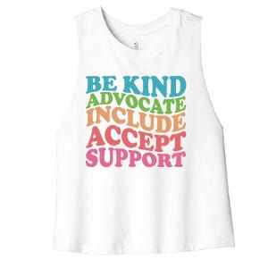 Be Kind Advocate Include Accept Support Autism Awareness Women's Racerback Cropped Tank