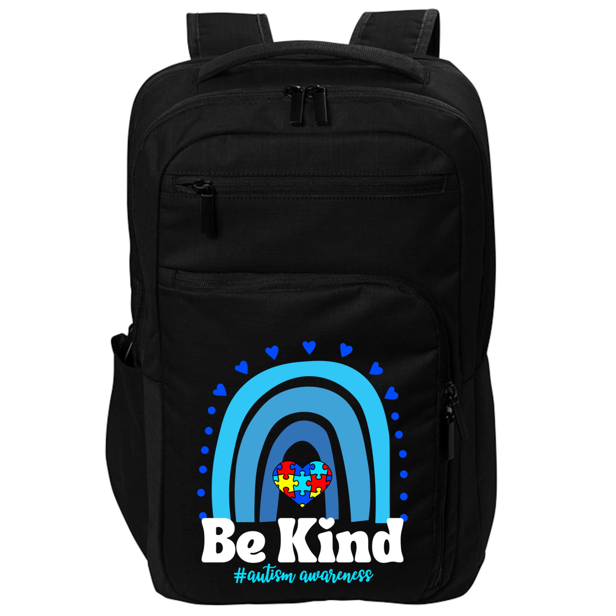 Be Kind Autism Awareness Rainbow Puzzle Heart Family Support Gift Impact Tech Backpack