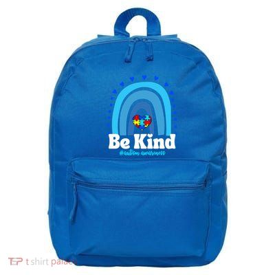 Be Kind Autism Awareness Rainbow Puzzle Heart Family Support Gift 16 in Basic Backpack