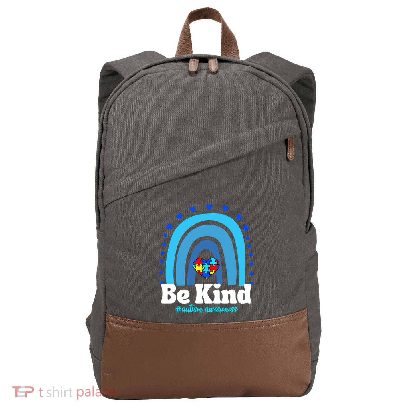 Be Kind Autism Awareness Rainbow Puzzle Heart Family Support Gift Cotton Canvas Backpack