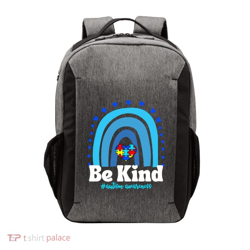 Be Kind Autism Awareness Rainbow Puzzle Heart Family Support Gift Vector Backpack