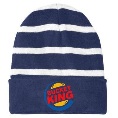 Bucket King Basketball Player Hoops Culture Funny Striped Beanie with Solid Band