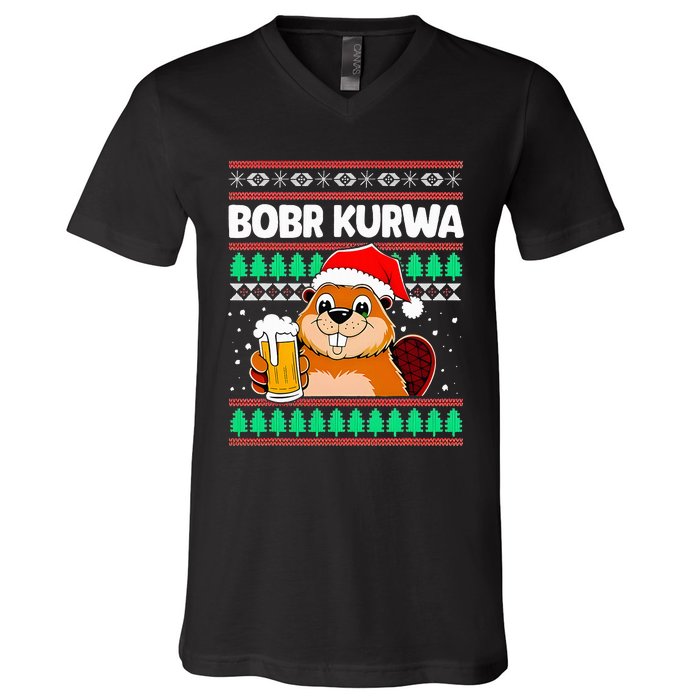 Bobr Kurwa Bober X Xmas Christmas Beer Kurwa Bober Xmas Beer V-Neck T-Shirt