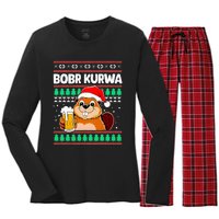 Bobr Kurwa Bober X Xmas Christmas Beer Kurwa Bober Xmas Beer Women's Long Sleeve Flannel Pajama Set 