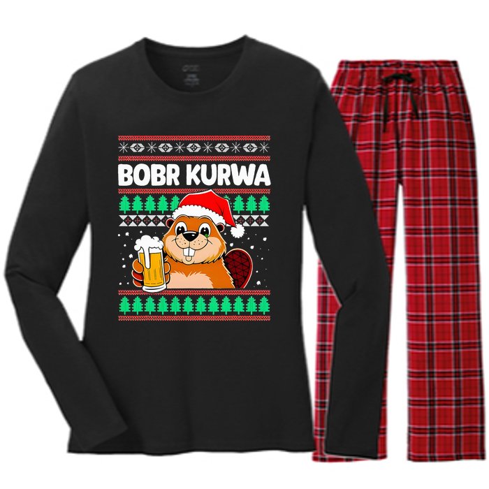 Bobr Kurwa Bober X Xmas Christmas Beer Kurwa Bober Xmas Beer Women's Long Sleeve Flannel Pajama Set 