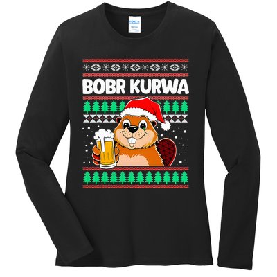 Bobr Kurwa Bober X Xmas Christmas Beer Kurwa Bober Xmas Beer Ladies Long Sleeve Shirt