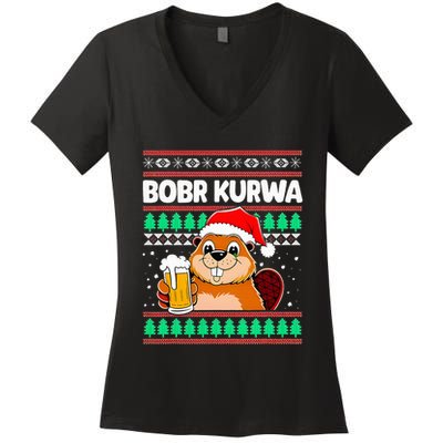 Bobr Kurwa Bober X Xmas Christmas Beer Kurwa Bober Xmas Beer Women's V-Neck T-Shirt