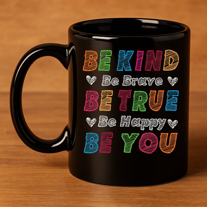 Be Kind Be Brave Be True Be Happy Be You Positive Quote 11oz C Handle Ceramic Mug