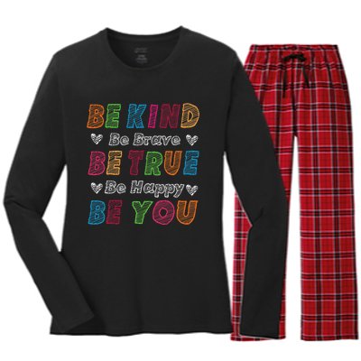 Be Kind Be Brave Be True Be Happy Be You Positive Quote Women's Long Sleeve Flannel Pajama Set 