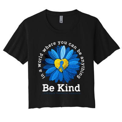 Be Kind Blue Sunflower Child Abuse Prevention Awareness Women's Crop Top Tee