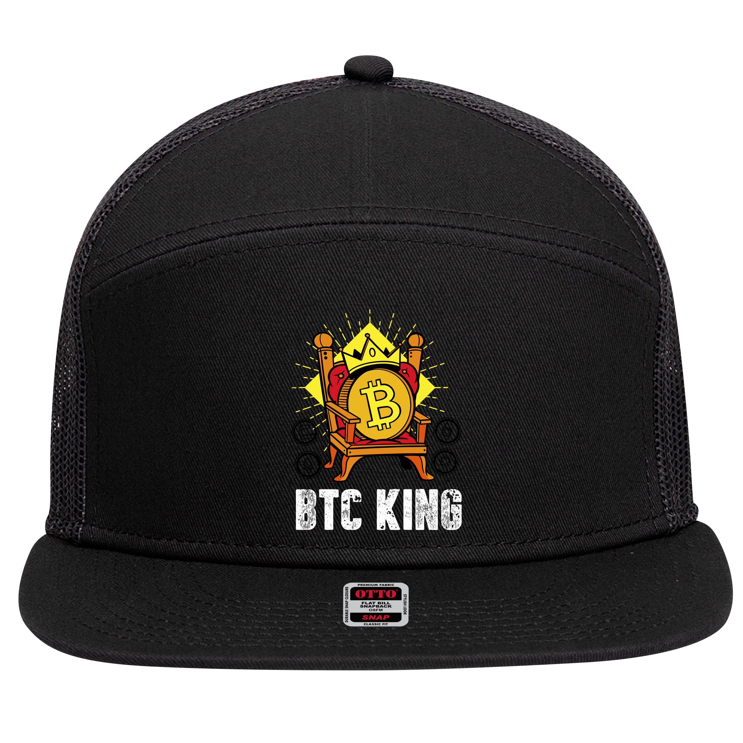 Bitcoin King 7 Panel Mesh Trucker Snapback Hat