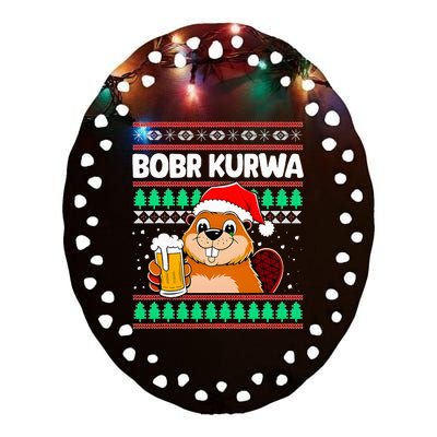 Bobr Kurwa Bober X Xmas Christmas Beer Ceramic Oval Ornament