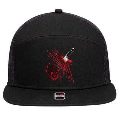 Bloody Knife Blood Stained Blood Splatter Funny 7 Panel Mesh Trucker Snapback Hat