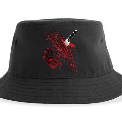 Bloody Knife Blood Stained Blood Splatter Funny Sustainable Bucket Hat