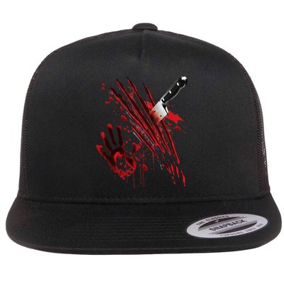 Bloody Knife Blood Stained Blood Splatter Funny Flat Bill Trucker Hat