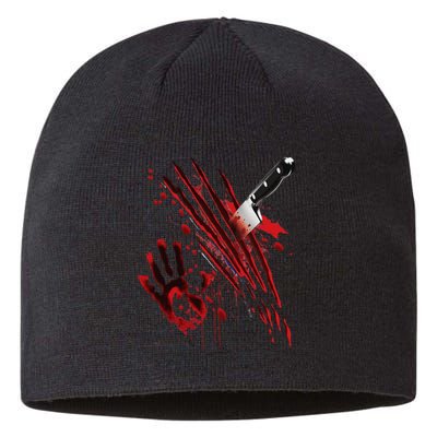 Bloody Knife Blood Stained Blood Splatter Funny Sustainable Beanie