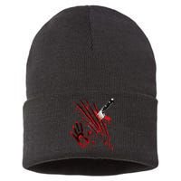 Bloody Knife Blood Stained Blood Splatter Funny Sustainable Knit Beanie