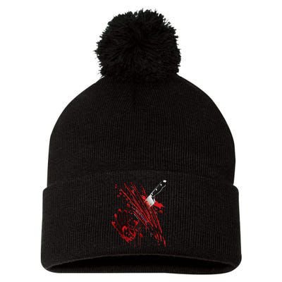 Bloody Knife Blood Stained Blood Splatter Funny Pom Pom 12in Knit Beanie