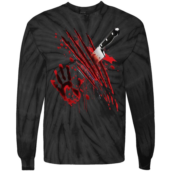 Bloody Knife Blood Stained Blood Splatter Funny Tie-Dye Long Sleeve Shirt