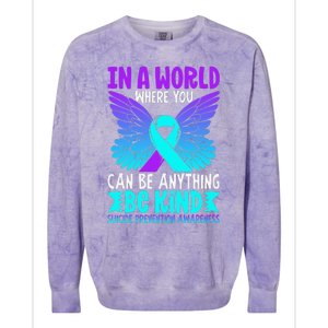 Be Kind Butterfly Teal Purple Ribbon Suicide Prevention Colorblast Crewneck Sweatshirt