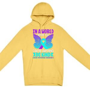 Be Kind Butterfly Teal Purple Ribbon Suicide Prevention Premium Pullover Hoodie