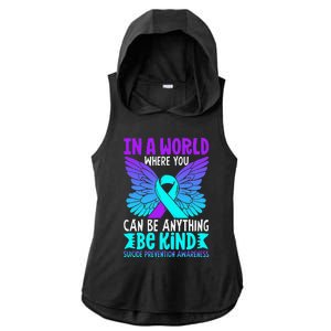 Be Kind Butterfly Teal Purple Ribbon Suicide Prevention Ladies PosiCharge Tri-Blend Wicking Draft Hoodie Tank