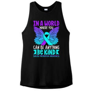 Be Kind Butterfly Teal Purple Ribbon Suicide Prevention Ladies PosiCharge Tri-Blend Wicking Tank