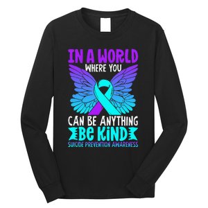 Be Kind Butterfly Teal Purple Ribbon Suicide Prevention Long Sleeve Shirt